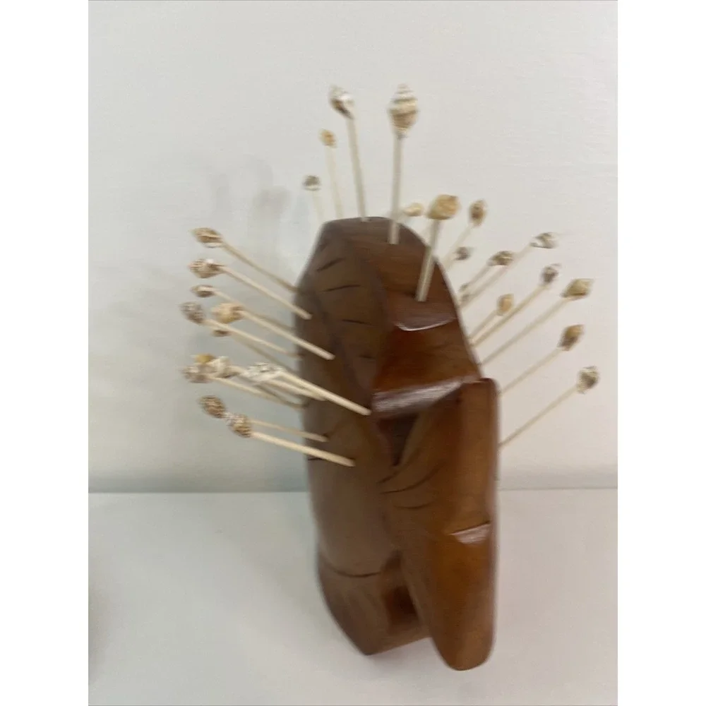 Large vintage wooden fish toothpick holder party server